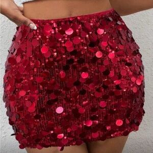 Red Sequin Mini Skirt